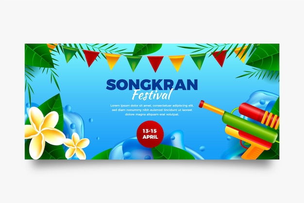 Kostenloser Vektor realistische songkran-vorlage für horizontale banner