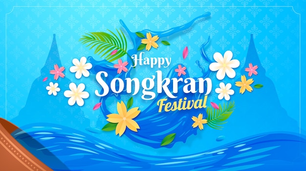 Realistische Songkran-Vorlage für horizontale Banner