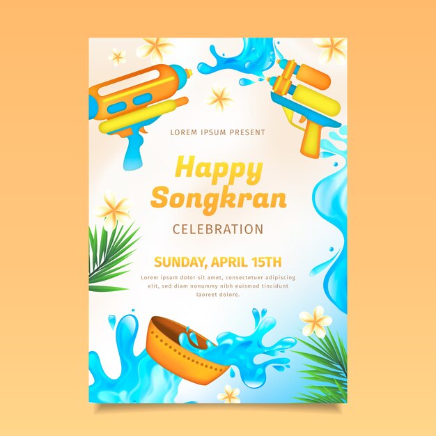 Realistische Songkran-Vorlage für vertikale Flyer