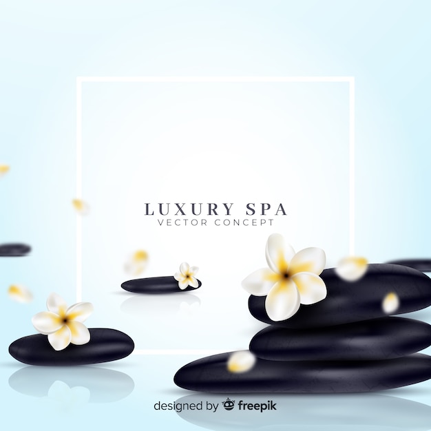 Realistische spa steine mit blumen