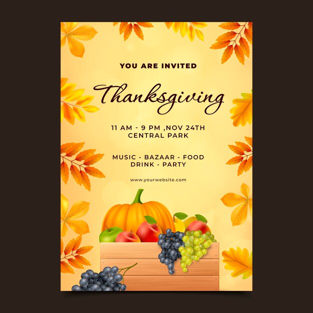 Realistische Thanksgiving-Feier-Einladungsvorlage