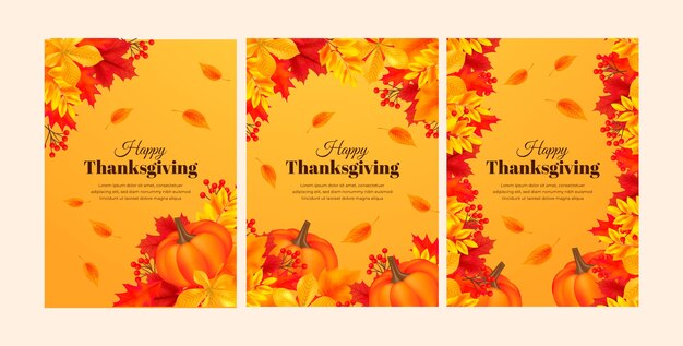 Realistische Thanksgiving-Grußkartensammlung mit Blättern