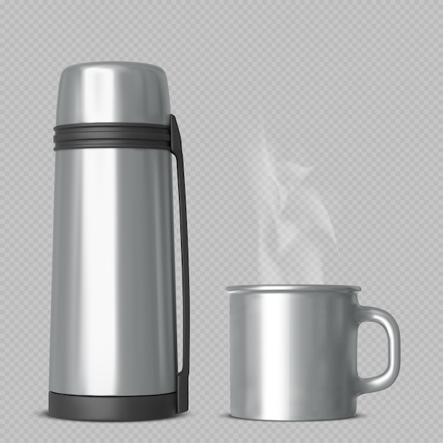 Realistische Thermoflasche und Tasse