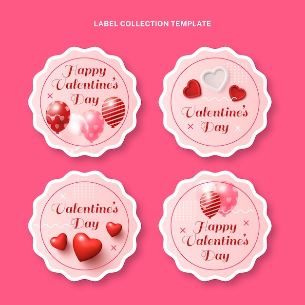 Kostenloser Vektor realistische valentinstag-etiketten-kollektion