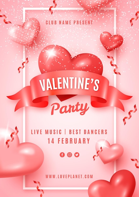 Realistische valentinstag party flyer vorlage