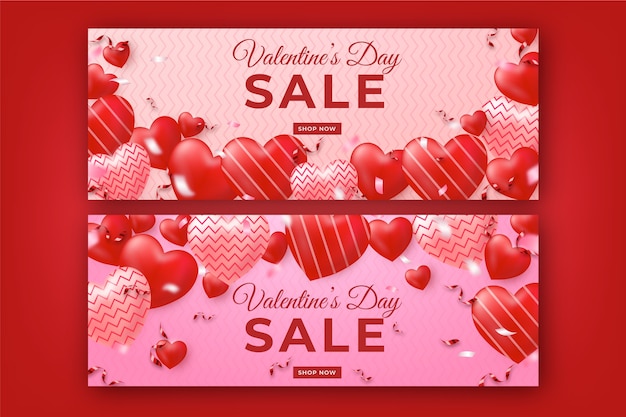 Realistische valentinstag verkauf horizontale banner eingestellt