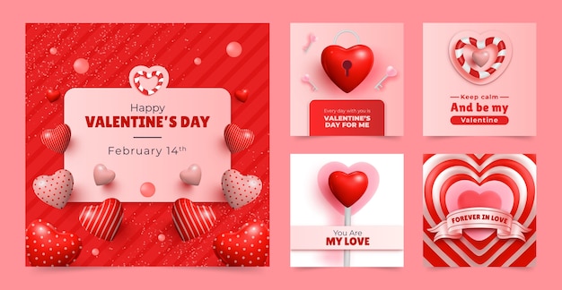 Kostenloser Vektor realistische valentinstagfeier instagram posts sammlung