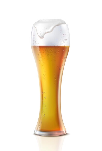 realistische vektorsymbolillustration. Bierkrug mit Schaum. Transparentes Glas. Isoliert auf weißem Rücken