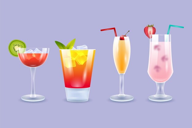 Realistische verschiedene Cocktails Sammlung