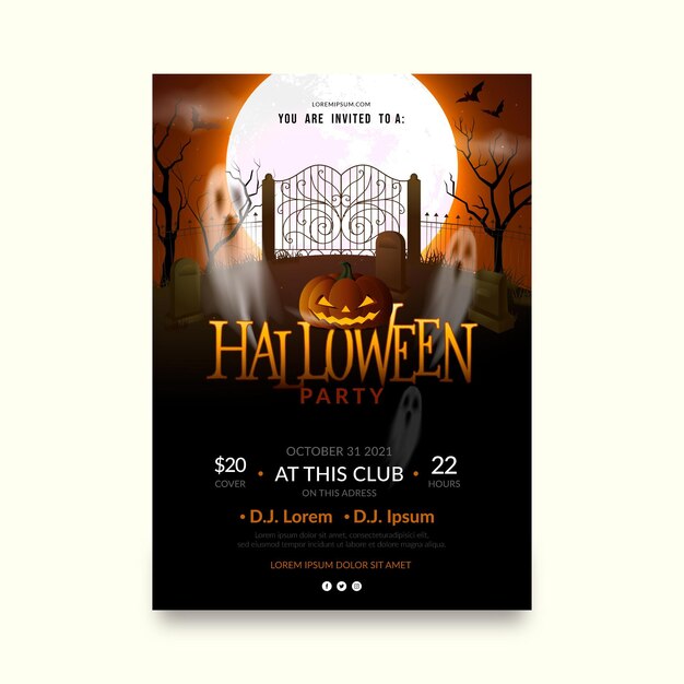 Realistische vertikale Flyer-Vorlage für Halloween-Partys