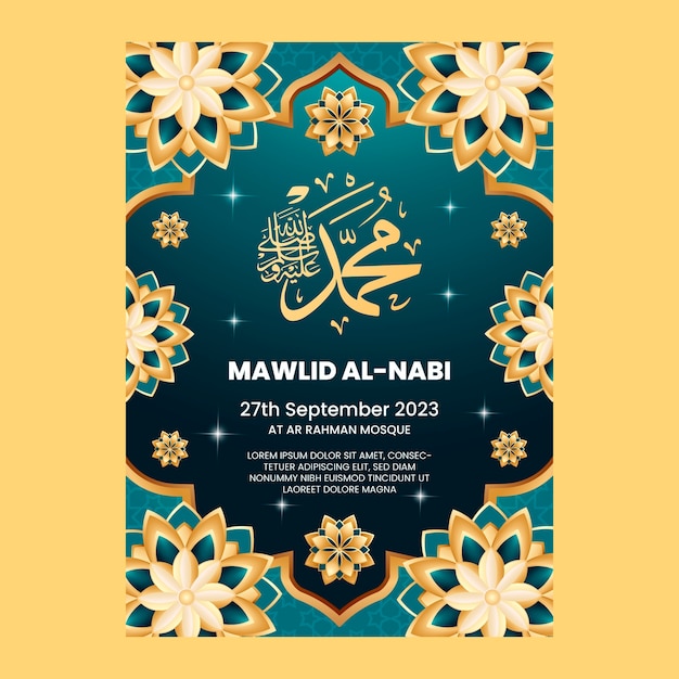 Kostenloser Vektor realistische vertikale plakatvorlage für die mawlid al-nabi-feier