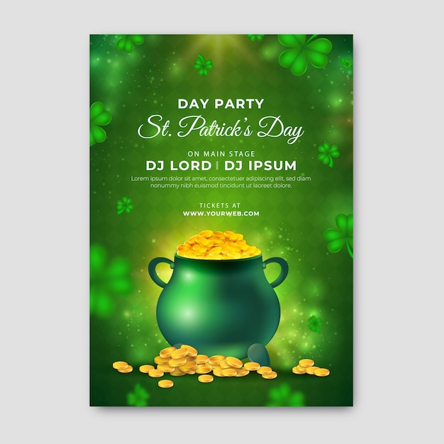 Realistische vertikale postervorlage für die feier des st. patrick's day.