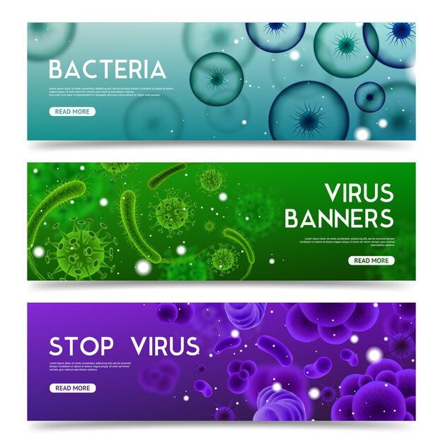 Realistische Viren Horizontal Banner Set