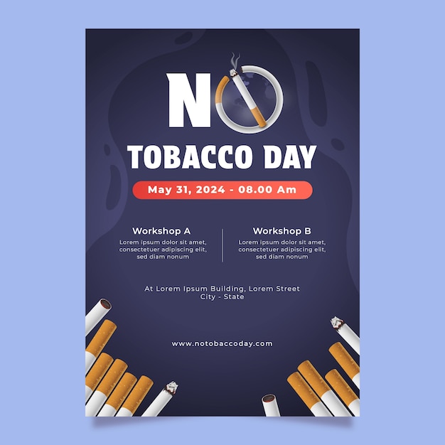 Kostenloser Vektor realistische vorlage für einen vertikalen plakat für den tag ohne tabak