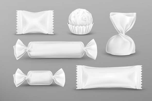 Realistische weiße Polyethylenverpackung für Süßigkeiten