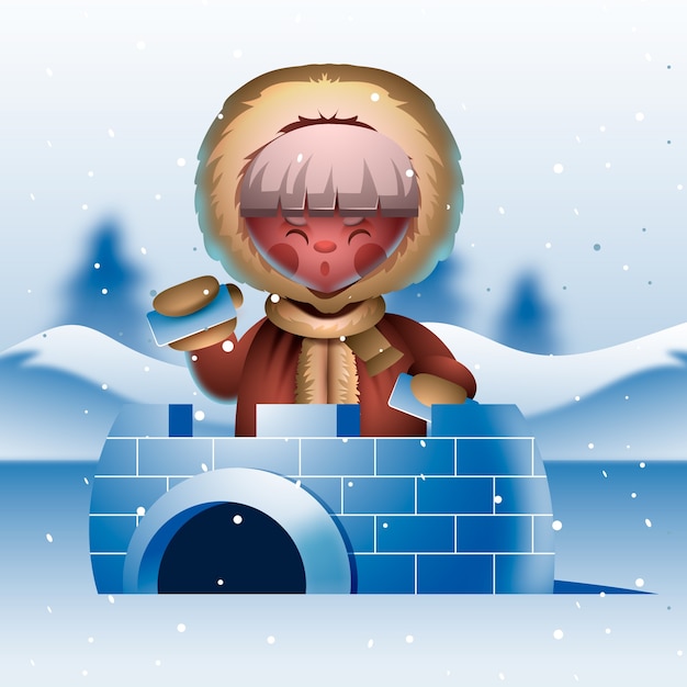 Kostenloser Vektor realistische winter-eskimo-illustration