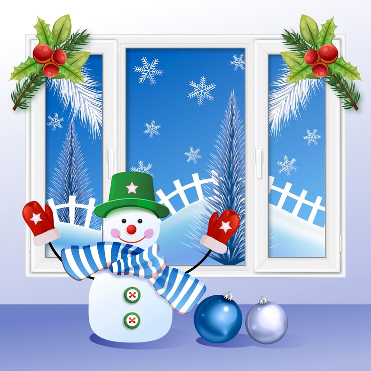 Kostenlose Vektor realistische winterfensterillustration