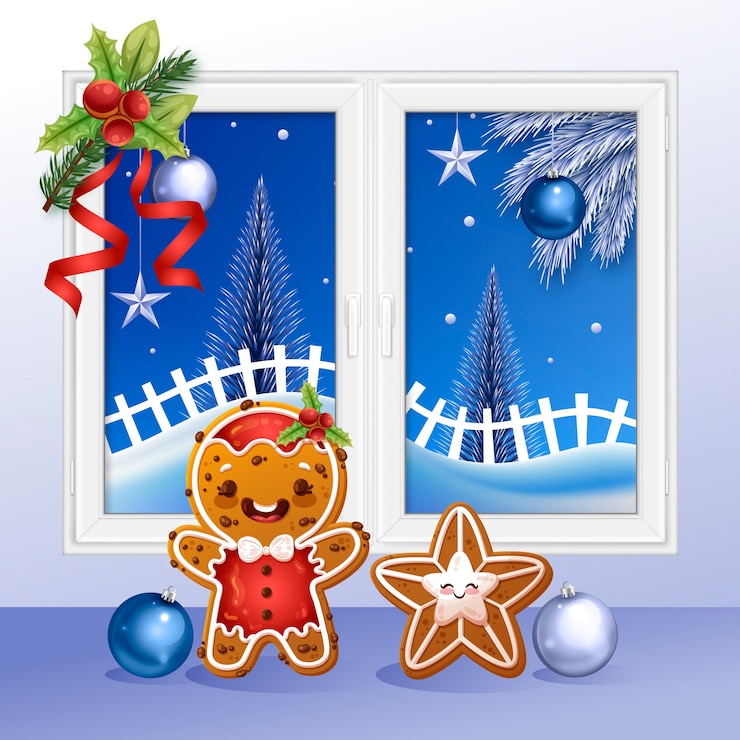 Kostenlose Vektor realistische winterfensterillustration