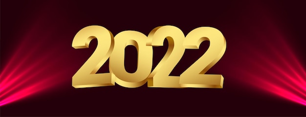Realistischer 2022 goldener Text im 3D-Stil mit Lichteffekt-Banner