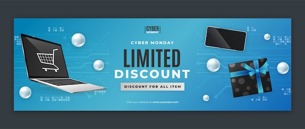 Kostenloser Vektor realistischer cyber-monday-twitter-header