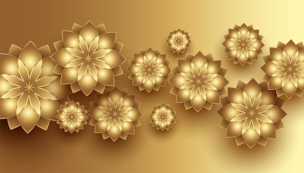 Realistischer dekorativer Hintergrund der goldenen Blumen 3d