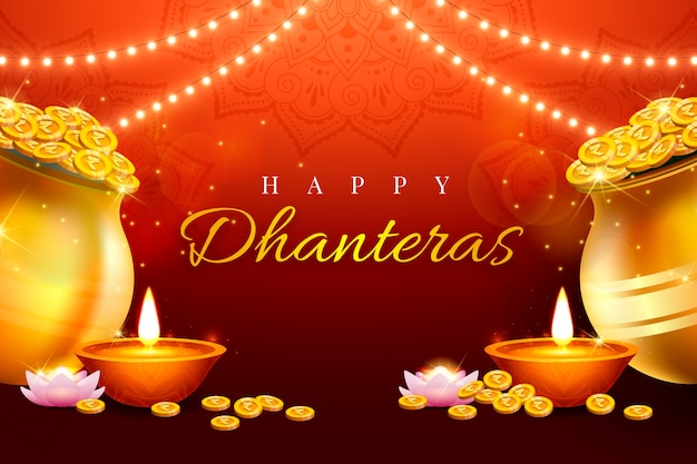 Kostenloser Vektor realistischer dhanteras-hintergrund