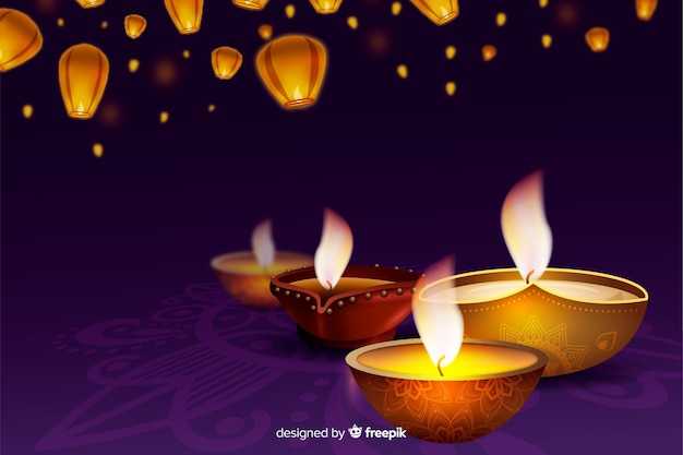 Realistischer diwali festlicher Hintergrund mit Kerzen