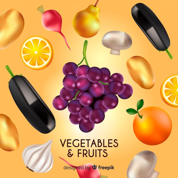 Realistischer Gemüse- und Fruchthintergrund