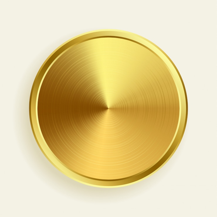 Kostenlose Vektor realistischer goldmetallischer knopf in gebürsteter oberflächenbeschaffenheit