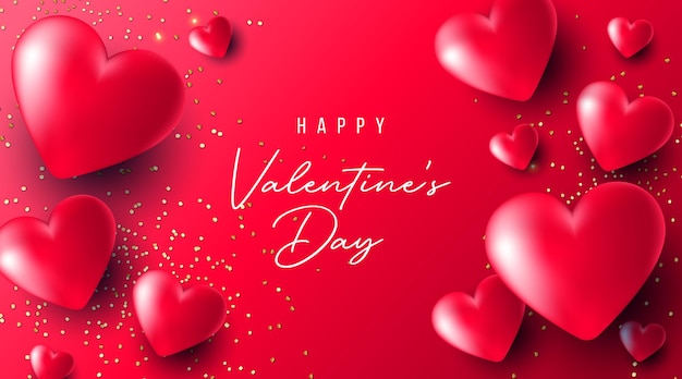 Realistischer happy valetines day mit 3d-herzen