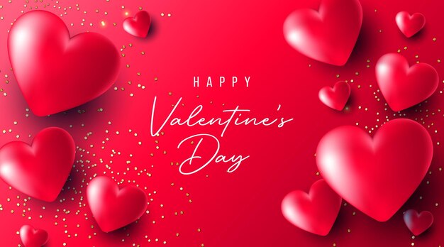 Realistischer Happy Valetines Day mit 3D-Herzen