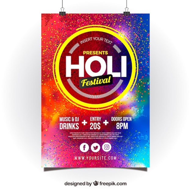 Realistischer holi festivalflieger / -plakat