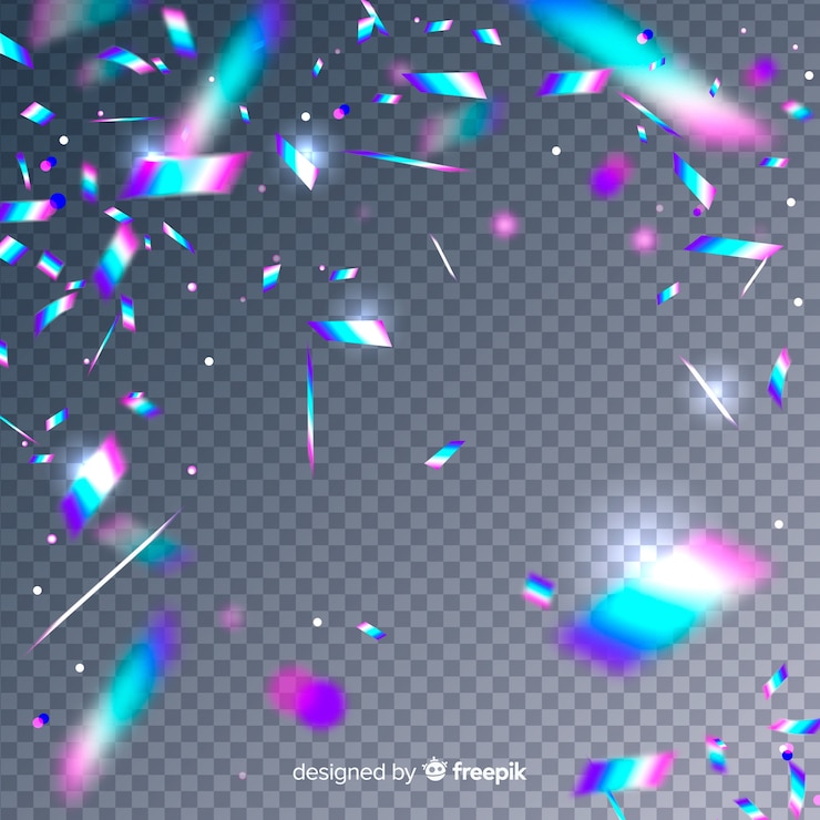 Kostenlose Vektor realistischer holographischer konfetti-hintergrund