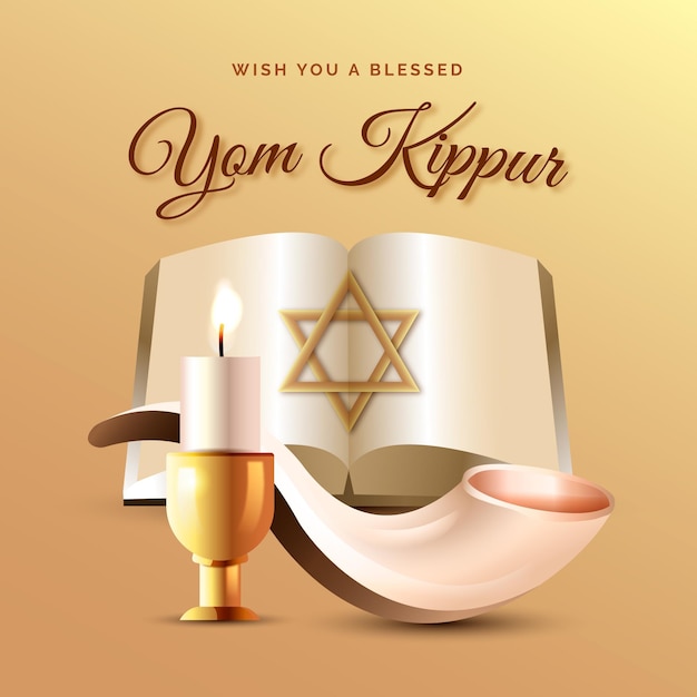 Realistischer Jom Kippur Hintergrund mit Kerze und Horn