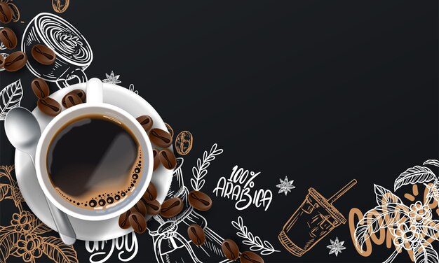 Realistischer Kaffeehintergrund mit Zeichnungen