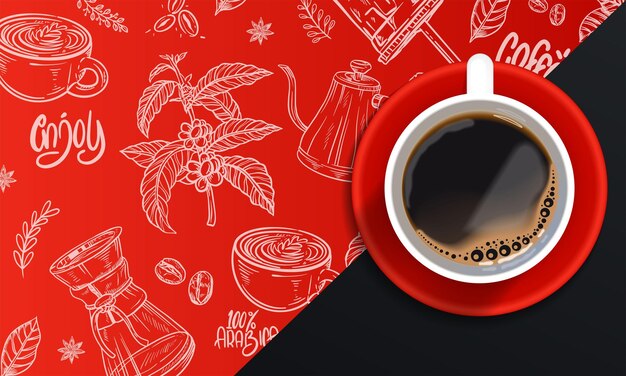 Realistischer Kaffeezeithintergrund mit Kaffeetasse