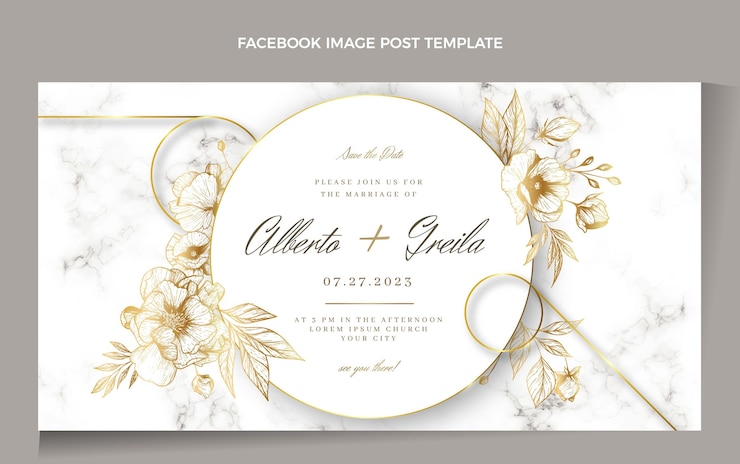 Kostenlose Vektor realistischer luxus-facebook-post zur goldenen hochzeit