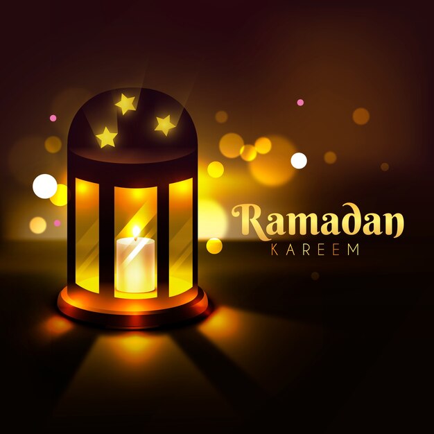 Realistischer Ramadan-Hintergrund mit Kerzen- und Bokeh-Effekt