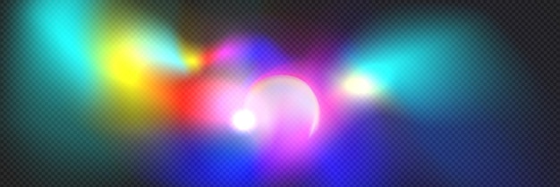 Kostenloser Vektor realistischer regenbogenlichtprismeneffekt auf transparentem hintergrund vektorillustration der hologrammreflexion diamantkristall-flare-overlay abstrakte verschwommene schillernde spektrum-gradiententextur