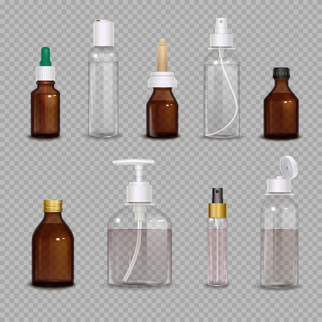 Realistischer satz verschiedene flaschen