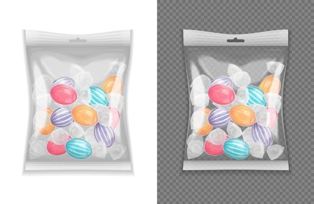 Realistischer transparenter lollypop Süßigkeitspaket-Satz lokalisiert