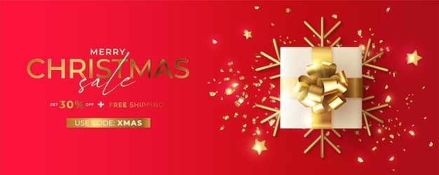 Realistischer Weihnachtsverkaufshintergrund mit Geschenken und Verzierungen