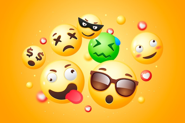 Kostenloser Vektor realistischer welt-emoji-tageshintergrund mit emoticons