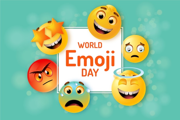 Realistischer Welt-Emoji-Tageshintergrund mit Emoticons