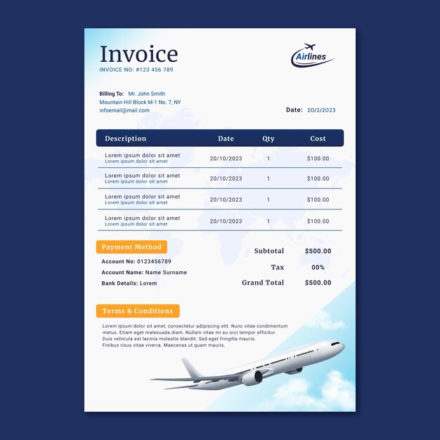Realistisches Airline-Template-Design