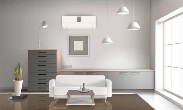 Realistisches design des wohnzimmer-innen-3d