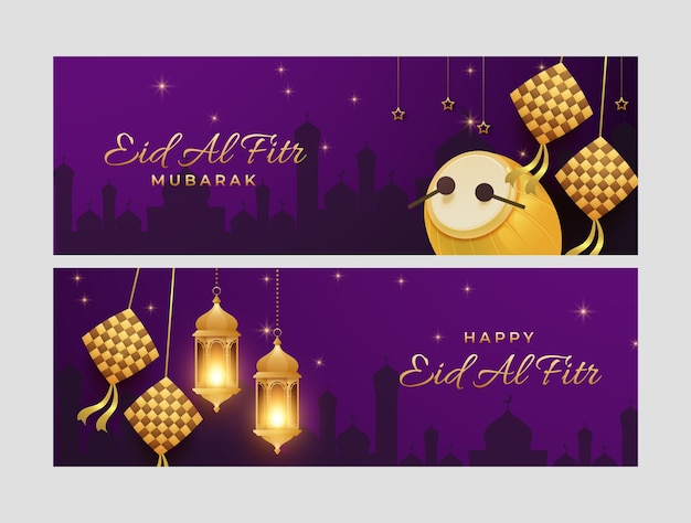 Realistisches eid al-fitr horizontales bannerpaket
