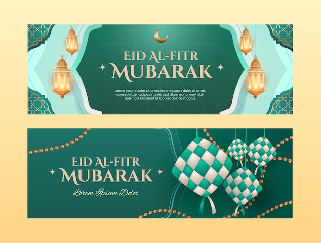 Realistisches eid al-fitr horizontales bannerpaket