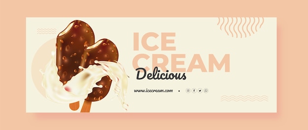 Kostenloser Vektor realistisches eiscreme-facebook-cover