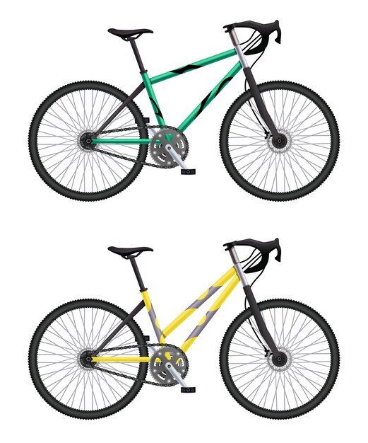 Realistisches Fahrradset mit Illustration verschiedener Modelle